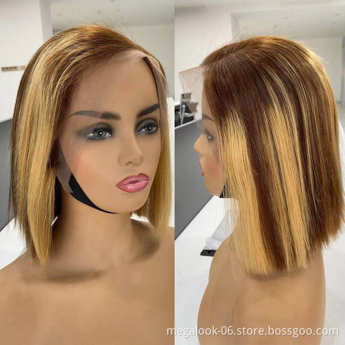 Short Bob Ombre 4/27 Color 13*4 Lace Front Wig Piano Color Human Hair Wigs Brazilian Remy Hair Pre-Plucked Wigs
